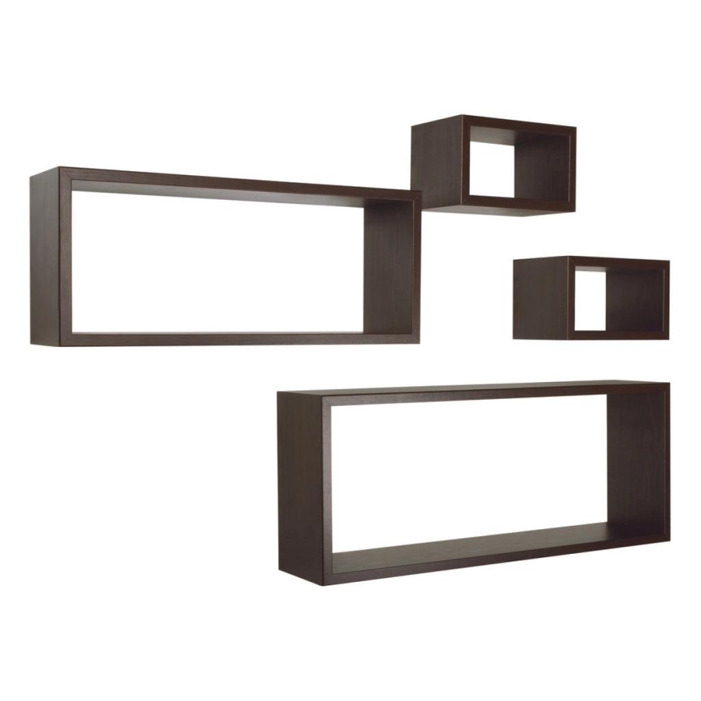 Set 4 Mensole da Muro Modello MERLINO, Pensile Bagno, Mensola Parete, Scaffale Parete. Misure 75x30 p15.5 cm, 60x25 p15.5 cm e 2 da 25x15 p15.5 cm. Finitura  WENGE' - MADE IN ITALY