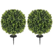 Set 2 Piante Artificiali di Bosso da 40 cm con Picchetto Integrato per Interno ed Esterno, Verde