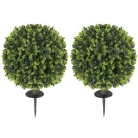 Set 2 Piante Artificiali di Bosso da 40 cm con Picchetto Integrato per Interno ed Esterno, Verde