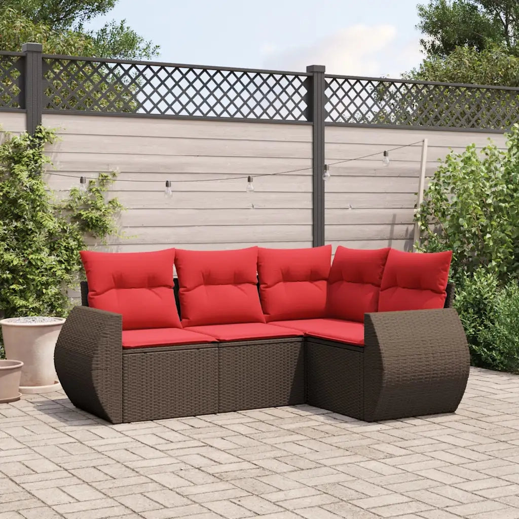 Set Divani da Giardino 4 pz con Cuscini Marrone in Polyrattan 3221313