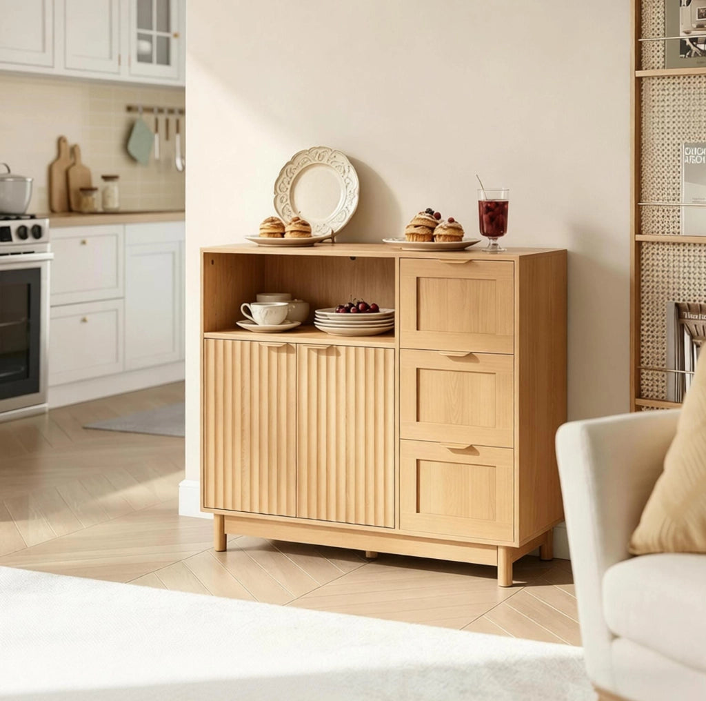 Sideboard da cucina con cassetti, vani chiusi e ripiano regolabile