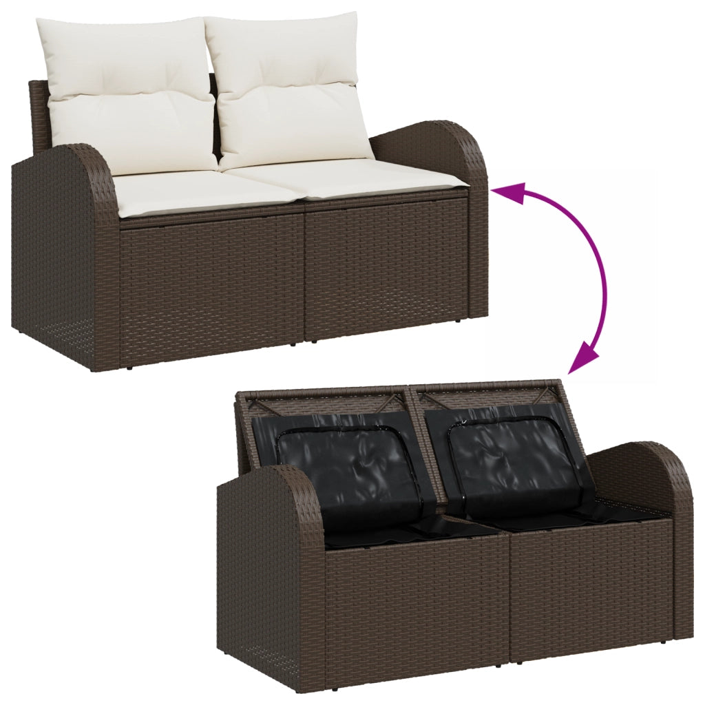 Set divano da giardino  7 pezzi con cuscini Rattan Polirattan Marrone