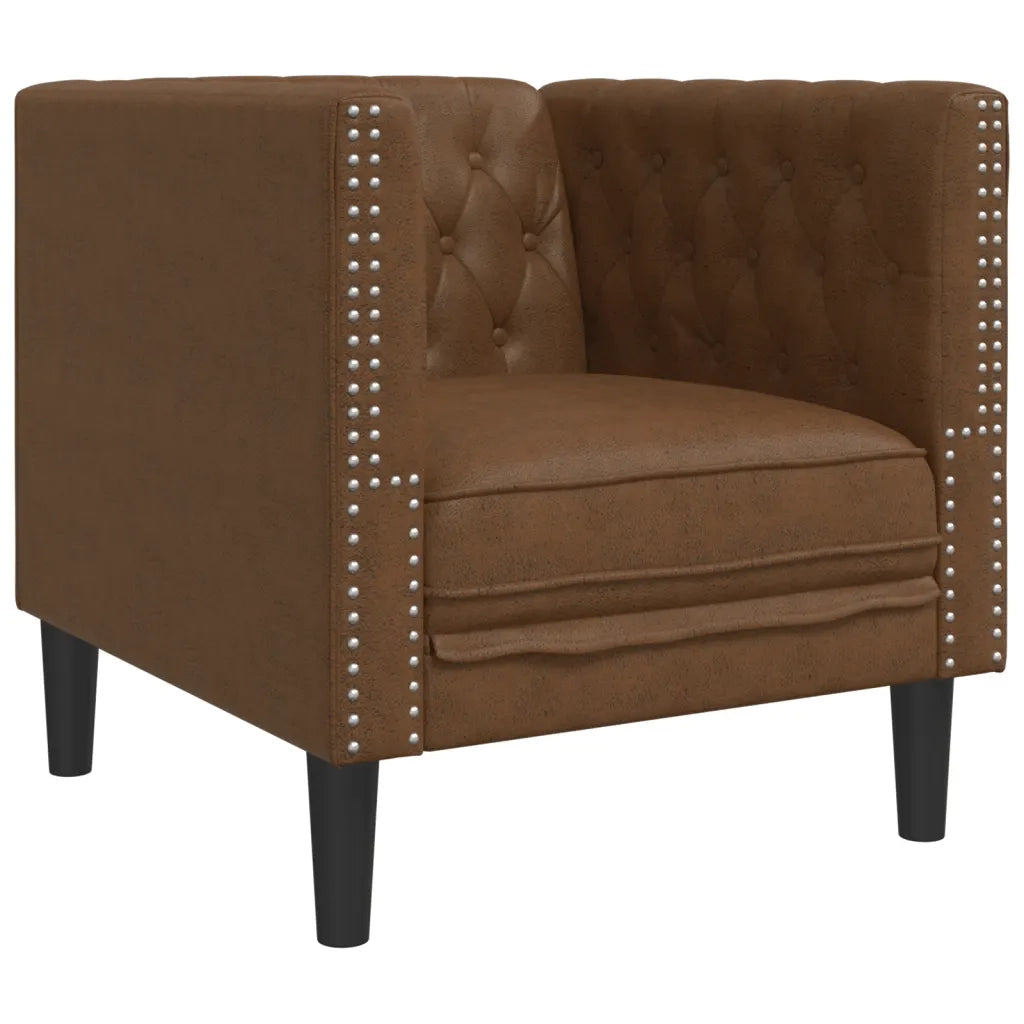 vidaXL Poltrona Chesterfield Marrone in Similpelle Scamosciata
