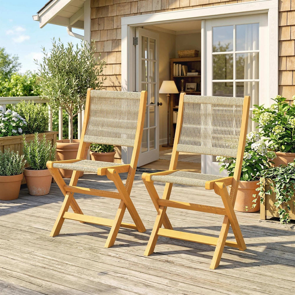 Sedia pieghevole da giardino ¨C zephmum ¨C Rattan PE e legno acacia, beige