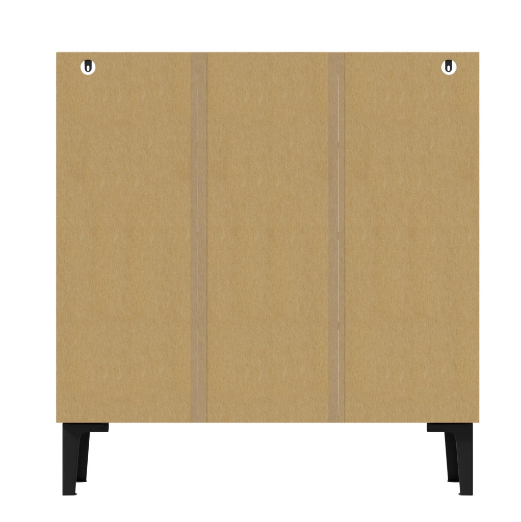 Scarpiera moderna 90x32x94 cm in effetto legno con ante; ripiani interni e gambe nere