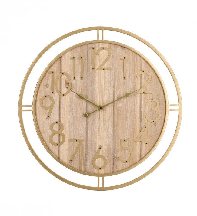 Orologio da Parete Legno e Metallo Dorato Moderno 60 cm - REGALITÀ
