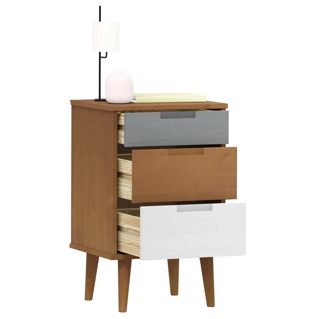 Comodino | Armadio da Notte | Mobiletto da notte Marrone MOLDE 40x35x65 cm in Legno Massello di Pino