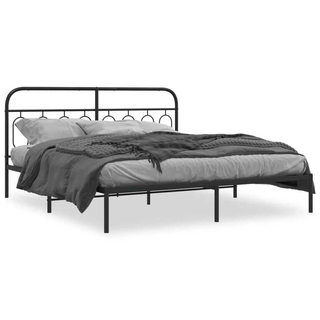 Letto matrimoniale | Letto per adulti | Giroletto con Testiera in Metallo Nero 183x213 cm