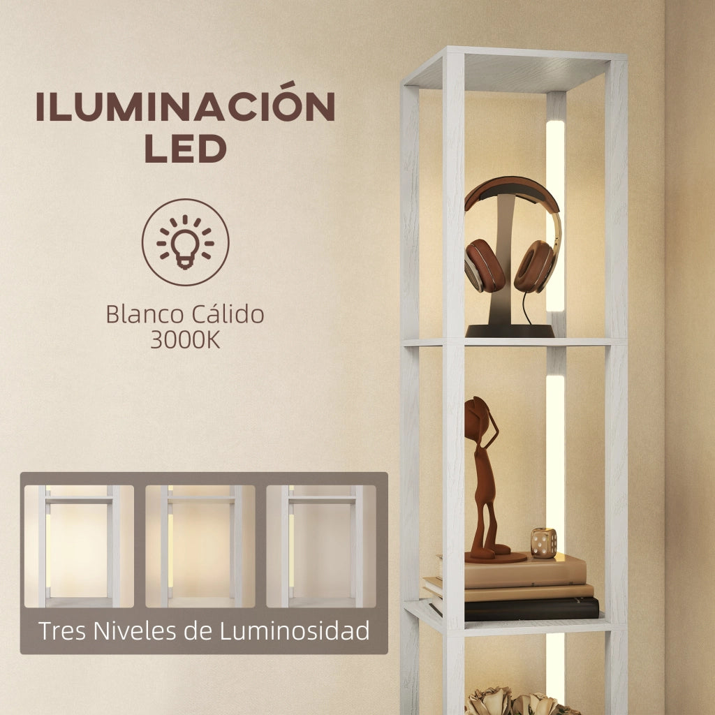 Lampada da terra con scaffali aperti e cassetto in tessuto ¨C Zephmum ¨C Bianco