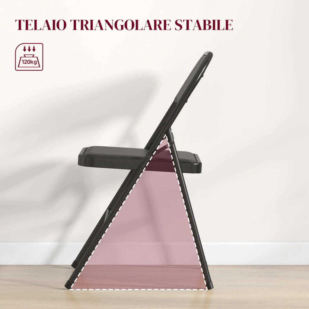 Set 2 Sedie Pieghevoli Imbottite 45x46x78 cm in Finta Pelle PU e Metallo Nero