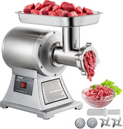 Molinello elettrico per carne - Adatto a tutti i tipi di carne - In acciaio inossidabile - Macchina per molino da cucina - 1100W - 193 giri/min - Molinello per carne - Molinelli per carne - macchina per salsicce - Argento