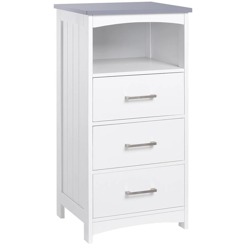 MOBILETTO BAGNO CON SCAFFALE APERTO E 3 CASSETTI IN MDF, 40X33X80CM, BIANCO
