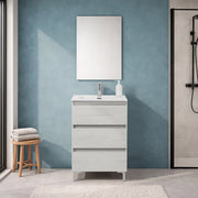 Mobile bagno a terra 60 cm in quercia bianca con lavabo e specchio Leda
