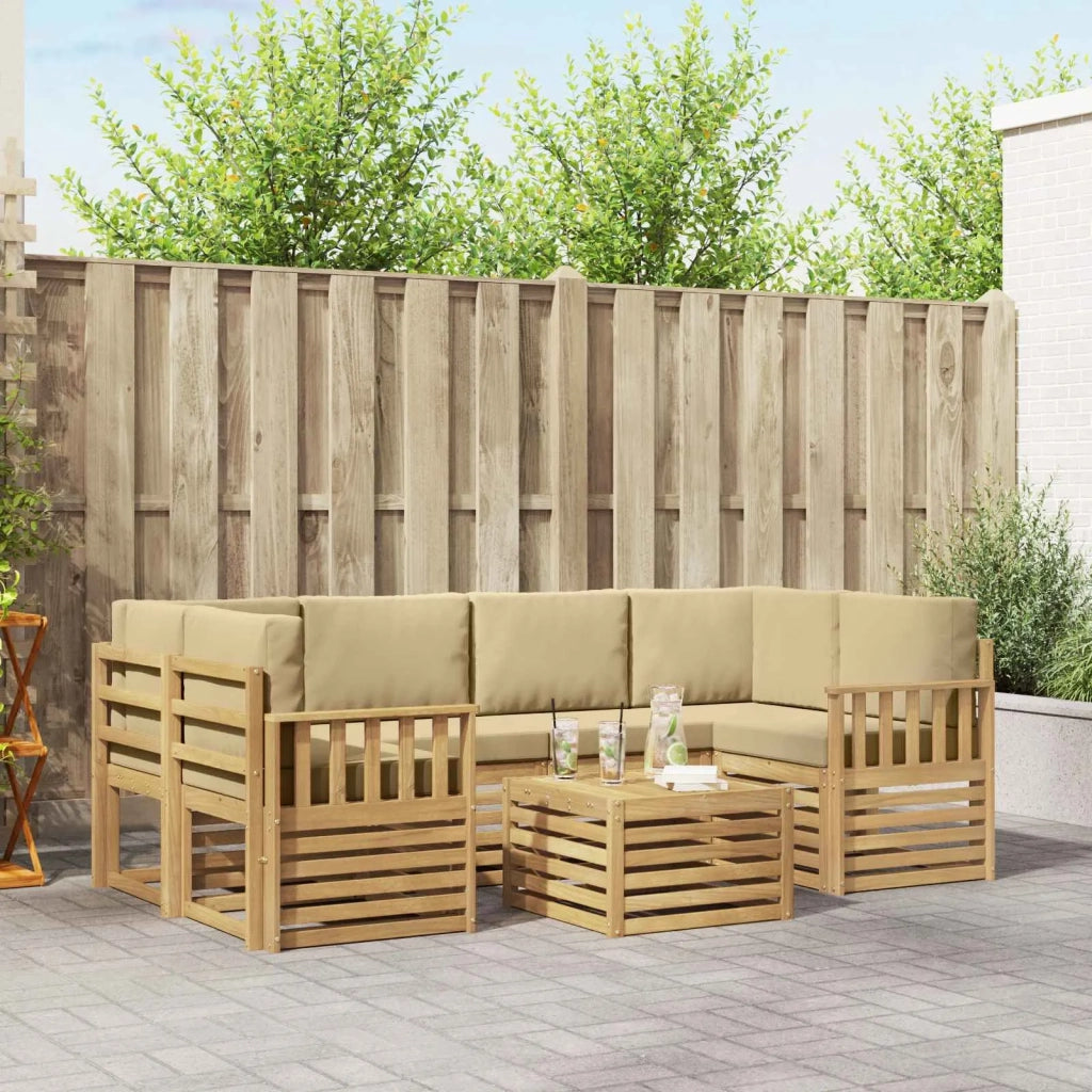 Set di divani da esterno 7 pcs Bianco e Beige Poliestere