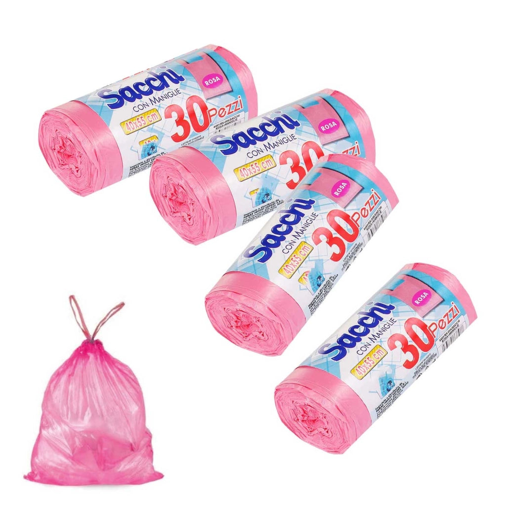 Akitaink 120 Sacchi Nettezza Antiforo Con Manici 40x55 cm Rosa