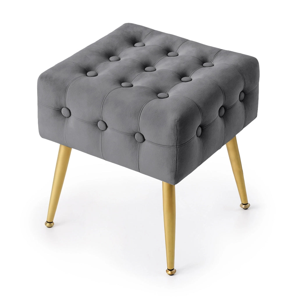 Pouf sgabello in velluto trapuntato 40 cm QUADRA Grigio Scuro
