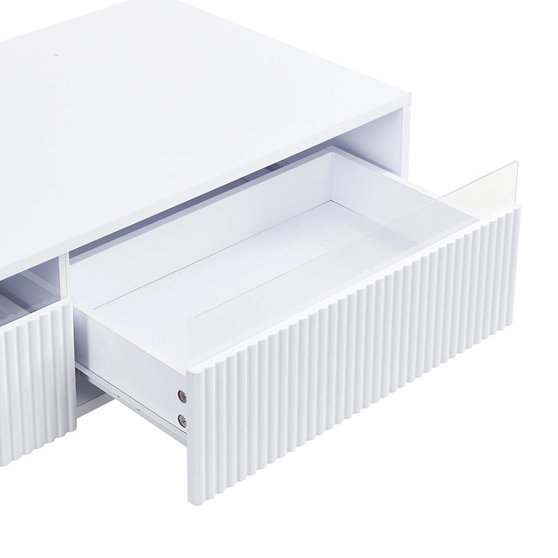 TAVOLO DA SALOTTO 110x50x40 cm Bianco con LED e 2 Cassetti