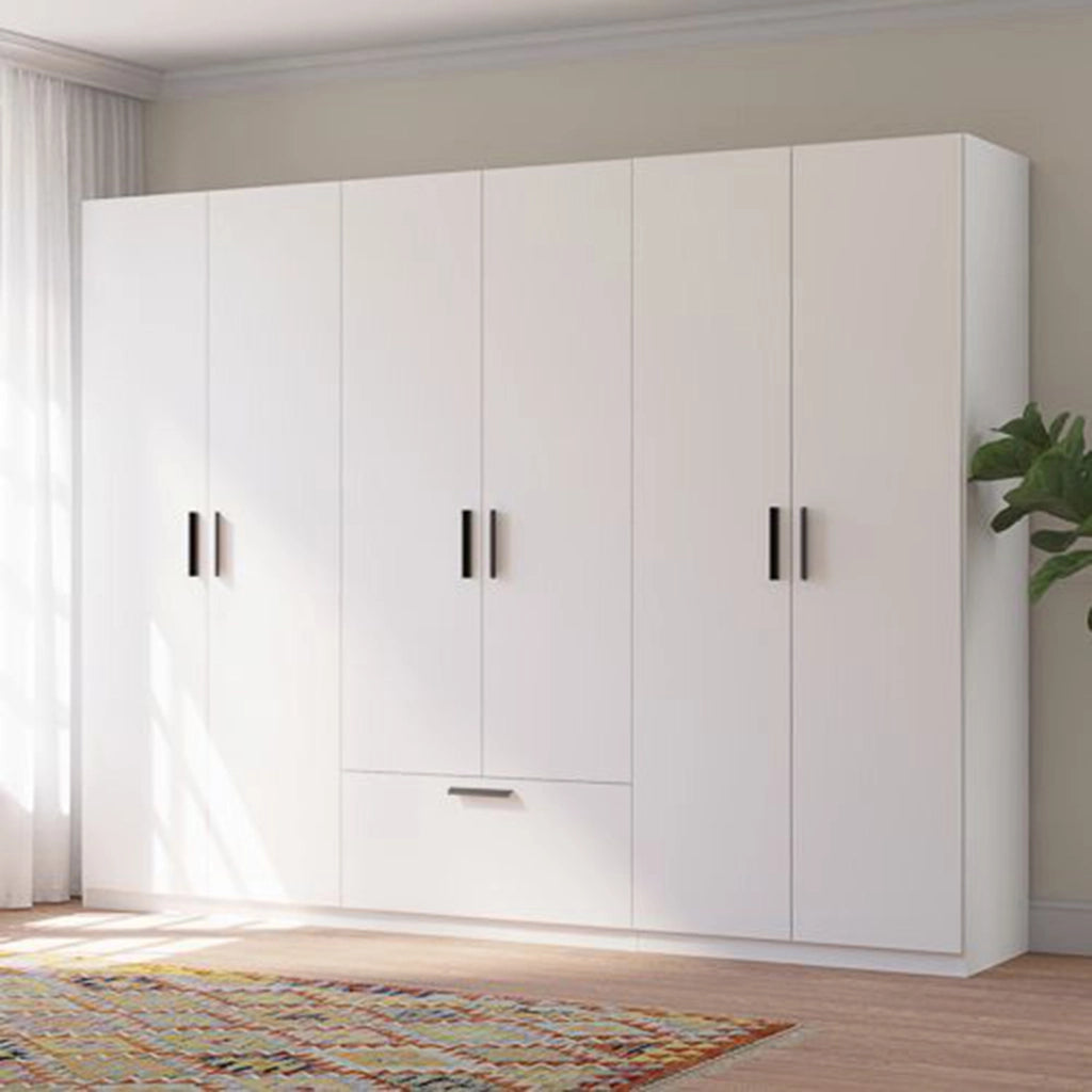 Armadio Camera da Letto Libaha, Guardaroba Grande 3 Ripiani, 269x210h cm Bianco