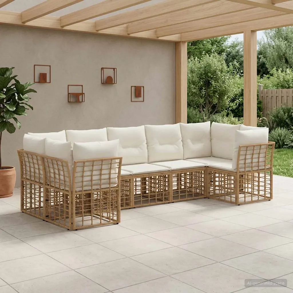 Set di divani da esterno 7 pcs Naturale e Bianco Crema