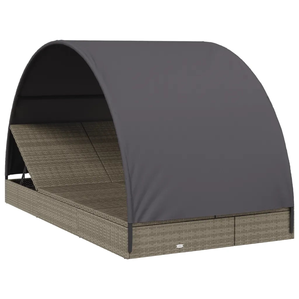 Lettino Doppio Tetto Rotondo Grigio 211x112x140 cm Polyrattan 319655