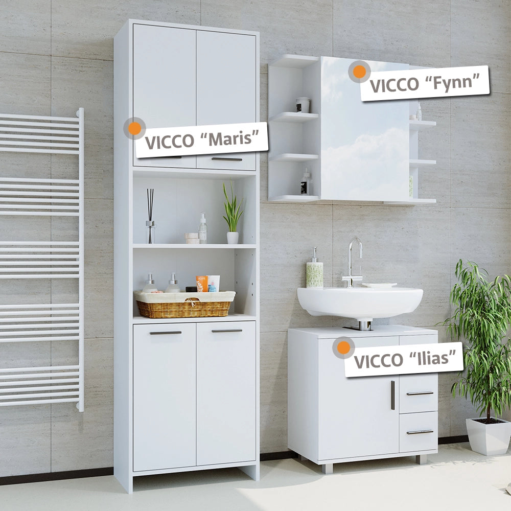 Vicco Set di mobili da bagno Bianco 2 pezzi, con colonna e base lavabo