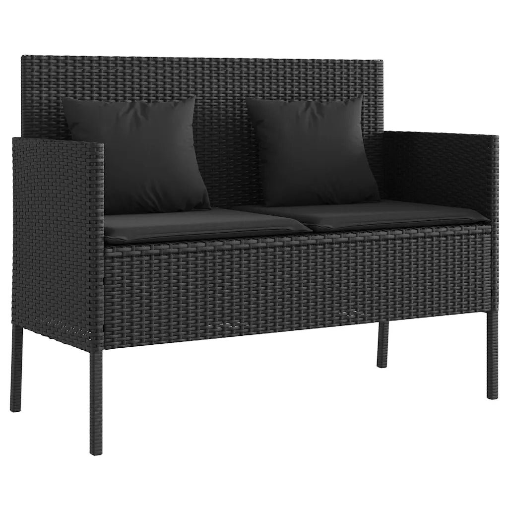 Panchina da Giardino | Panca da Giardino con Cuscini Nera in Polyrattan