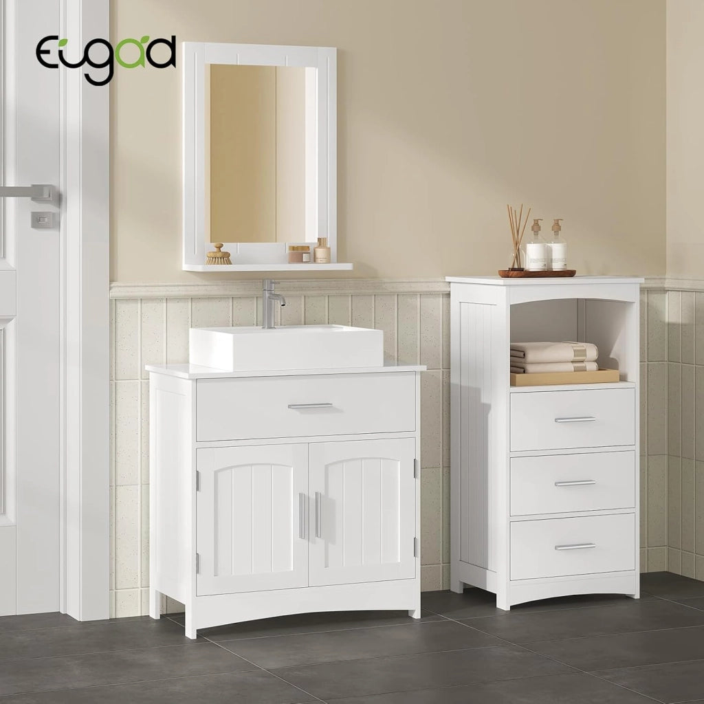 Mobiletto da bagno, mobiletto per vanità, mobiletto da bagno bianco con cassetti, ripiano regolabile, mobiletto per lavabo in piedi, MDF, 60x30x60 cm