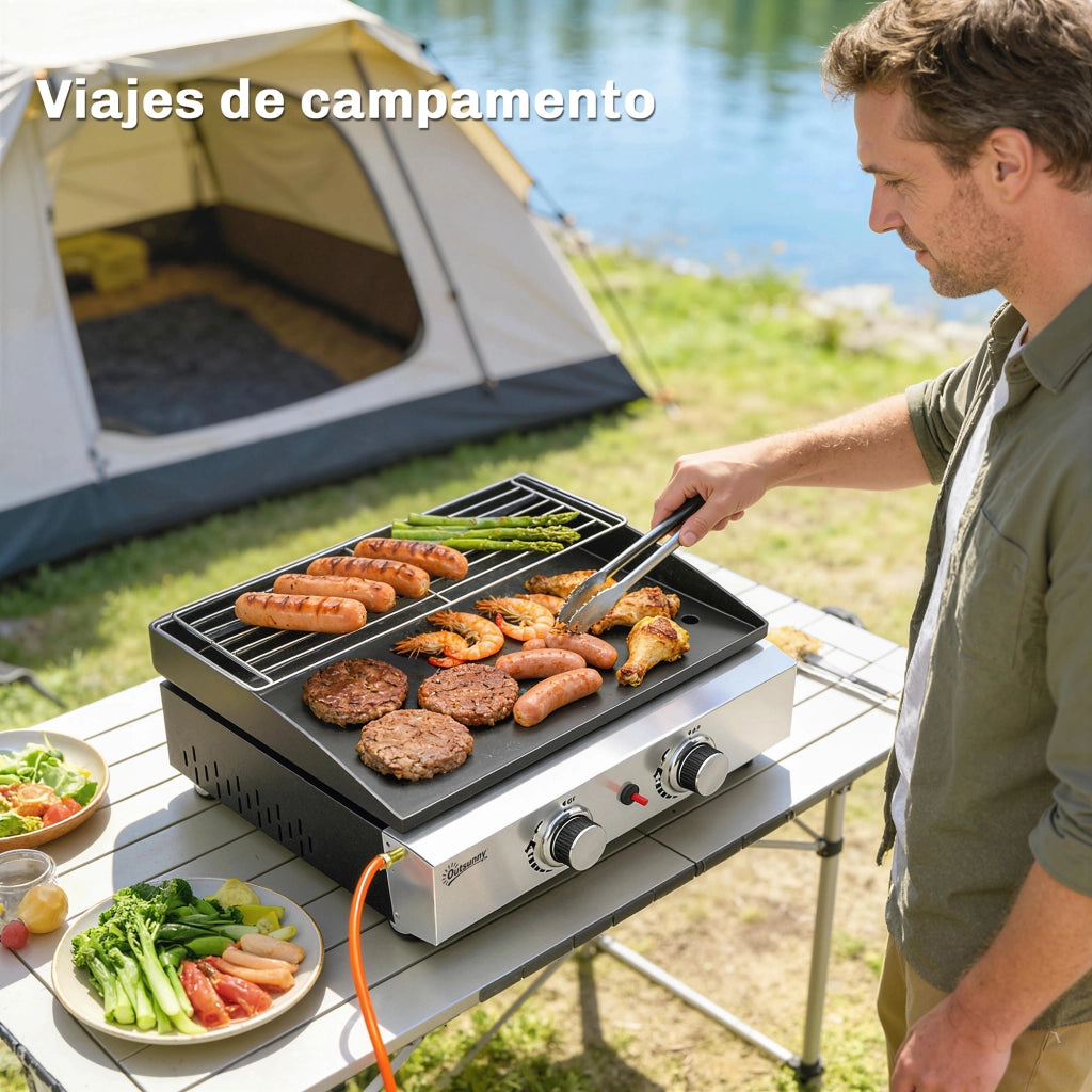 Barbecue a Gas 2 Bruciatori 5 kW Portatile con Griglia e Raccolta Grasso ¨C zephmum ¨C Nero