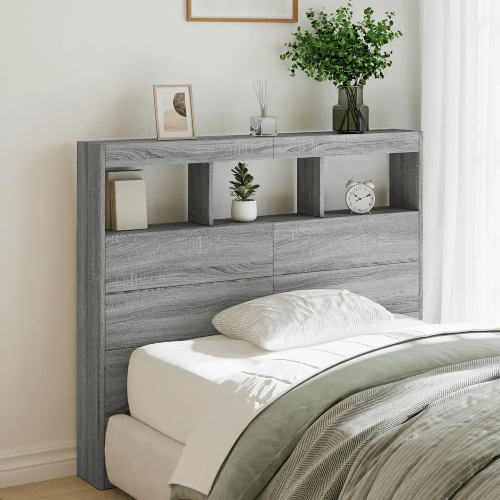Testiera | Testata con Contenitore a LED Grigio Sonoma 120x17x102 cm