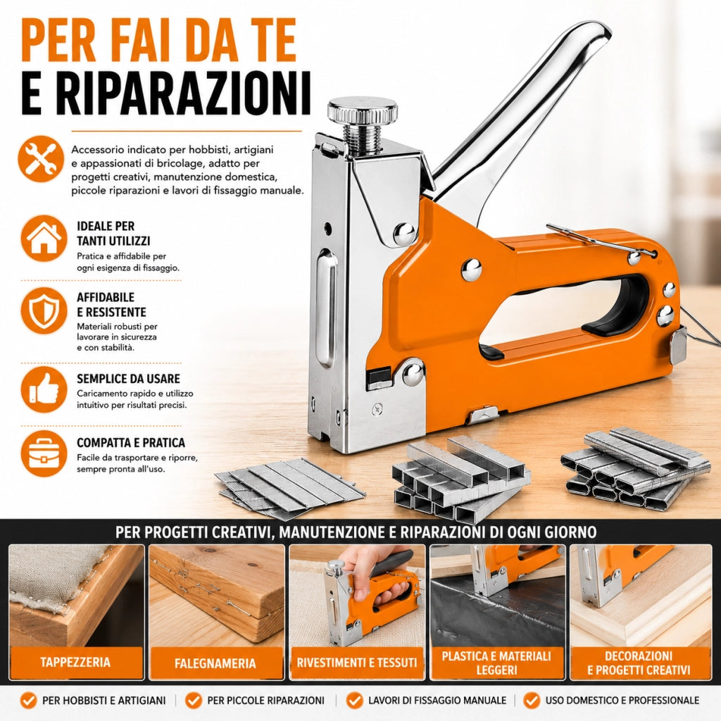 Spillatrice Manuale 3 in 1 Arancione con 600 Graffette D U T