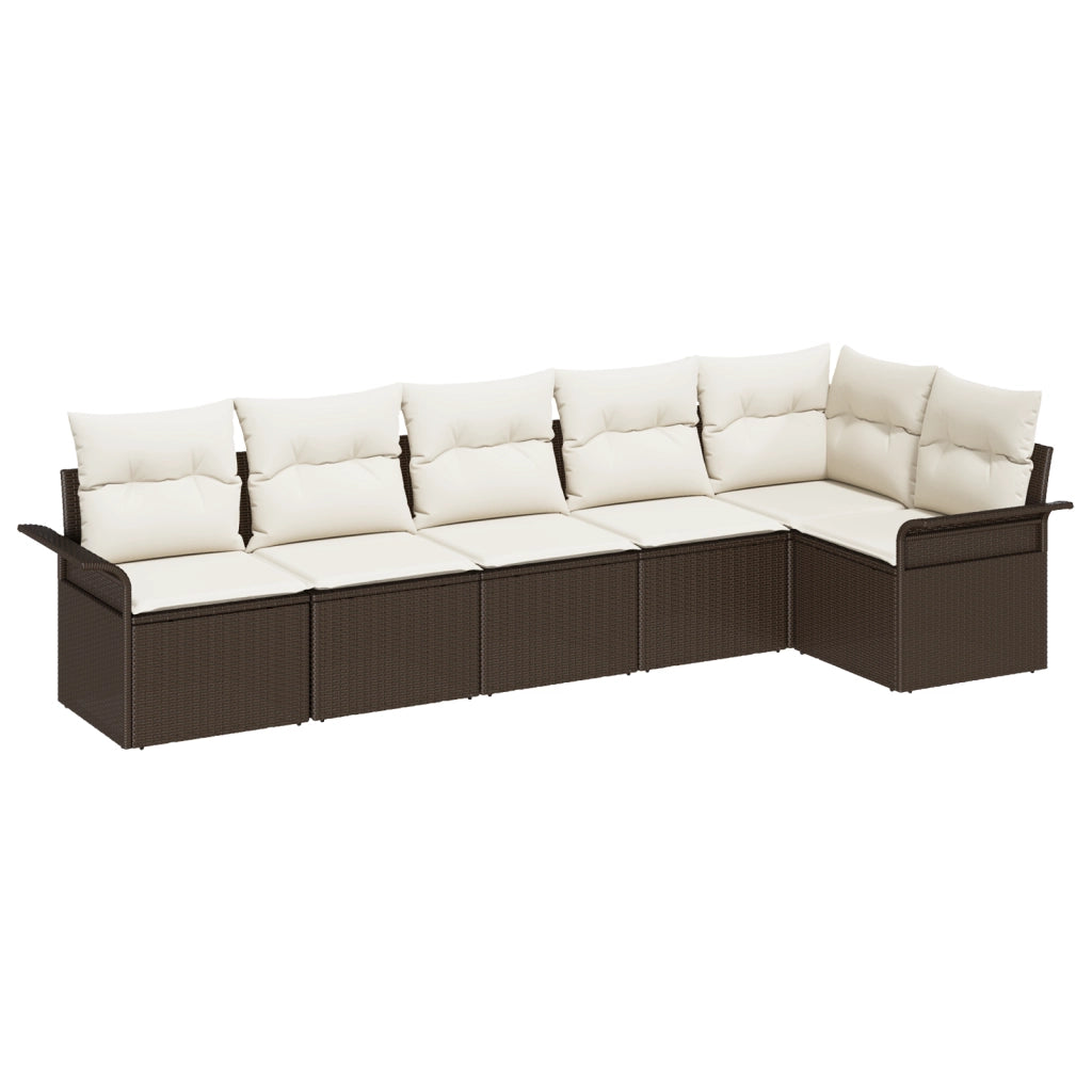 Set di Divani da Giardino da 6 Pezzi con Cuscini Marrone Polyrattan