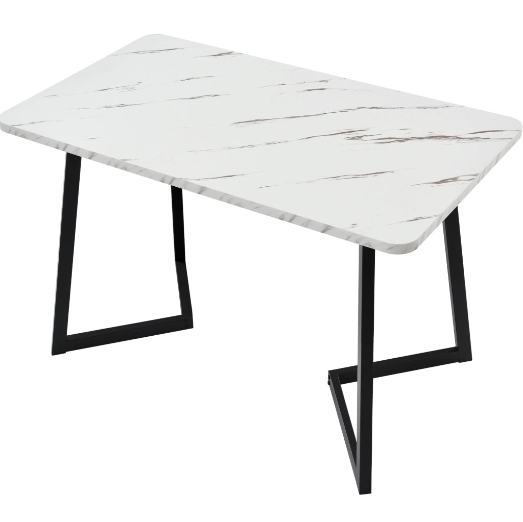 Tavolo da pranzo 117x68x75 cm in MDF con effetto marmo; bianco e nero