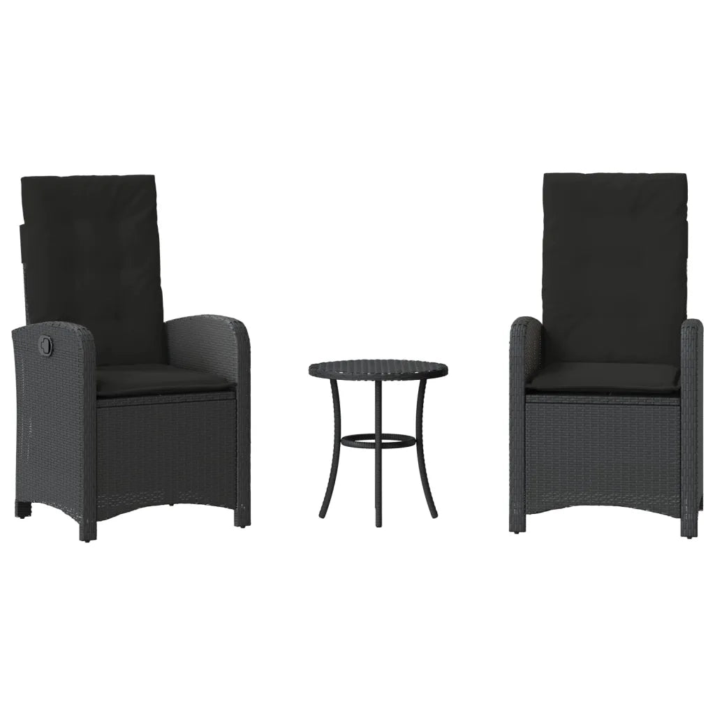 Set da BistrÃ² 3 pz con Cuscini Nero in Polyrattan