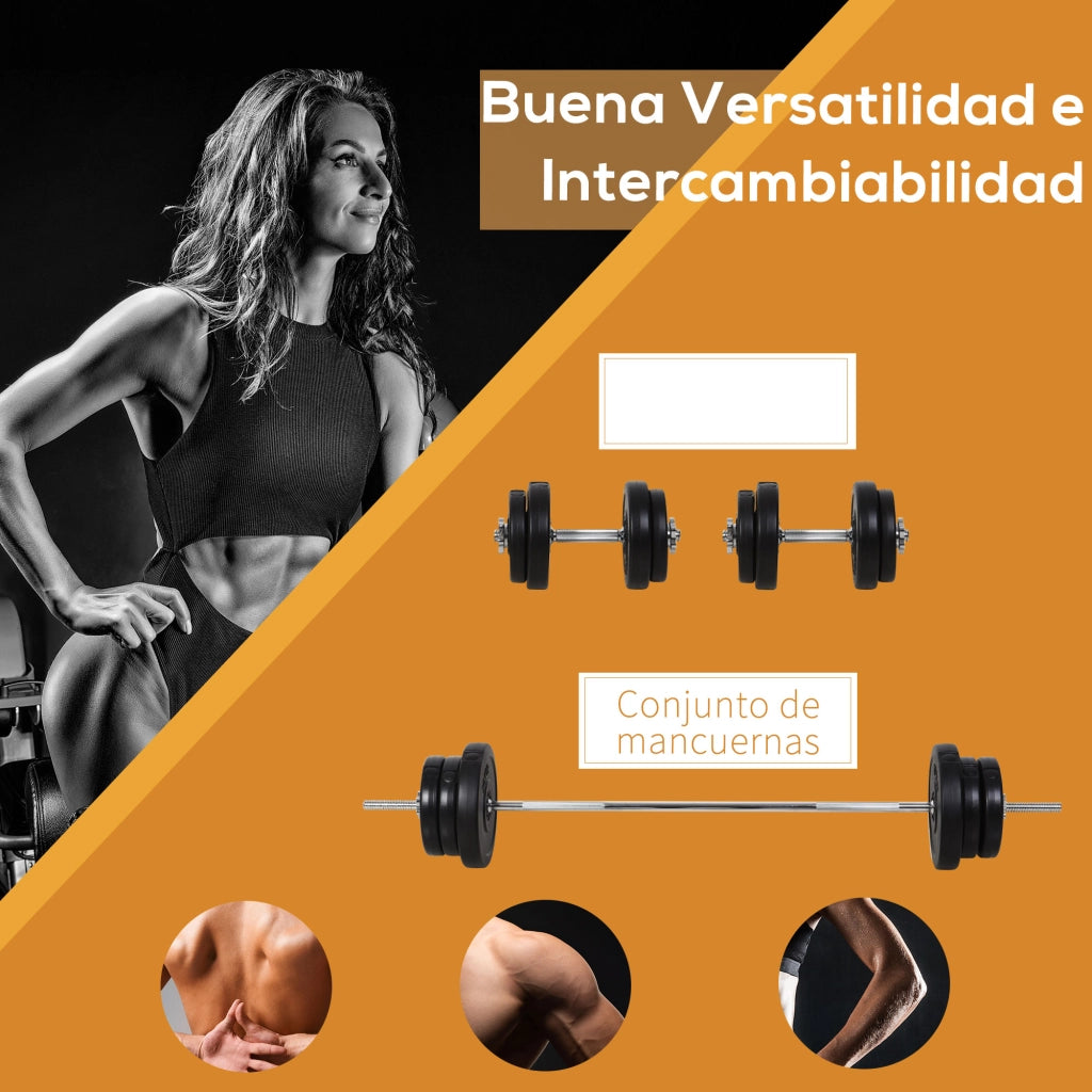 Set di Pesi 55 kg con Mancuernas e Barra ¨C zephmum ¨C Nero, Ajustable, 170 cm