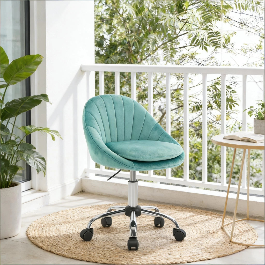Sedia da ufficio ergonomica girevole 360° in velluto turchese con altezza regolabile