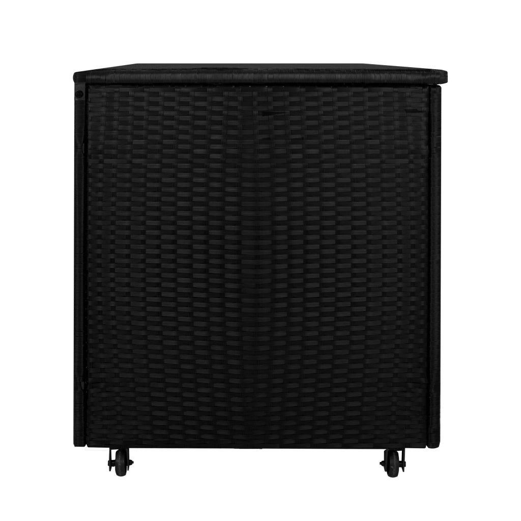 Box Contenitore Rattan Giardino 700L Nero Baule Esterno con Rivestimento