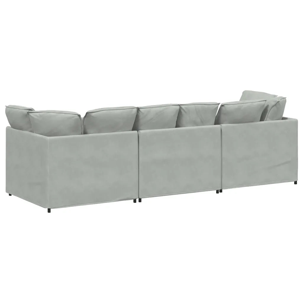 Divano Modulare con Cuscini in Velluto Grigio Chiaro 3321279