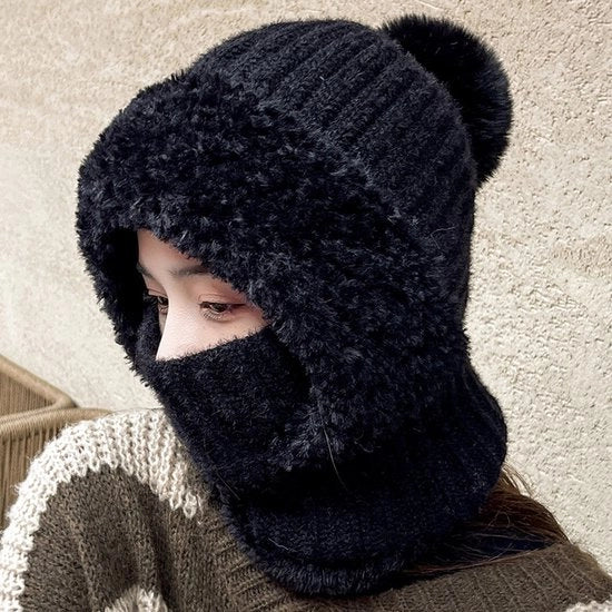 Muffa protettiva per donne con viso interamente coperto | Panno di velluto soffice con design amichevole per gli occhiali | Cappuccio lavabile a mano in nero