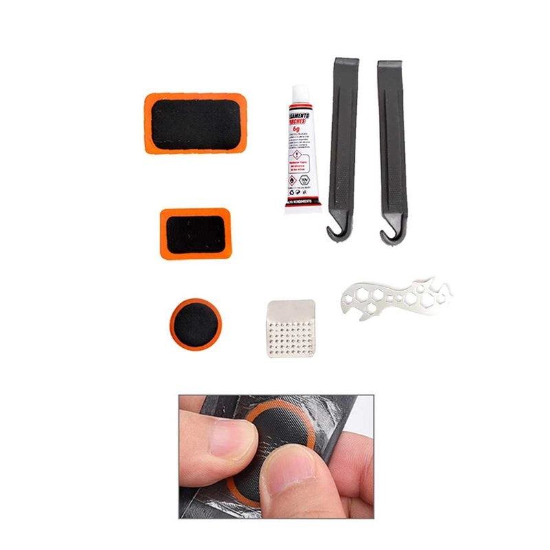 Kit Riparazione per Pneumatici Bicicletta Riparazione Camera d'Aria Bici Moto Veicoli con Pneumatici in Gomma Kit da 10 Pezzi