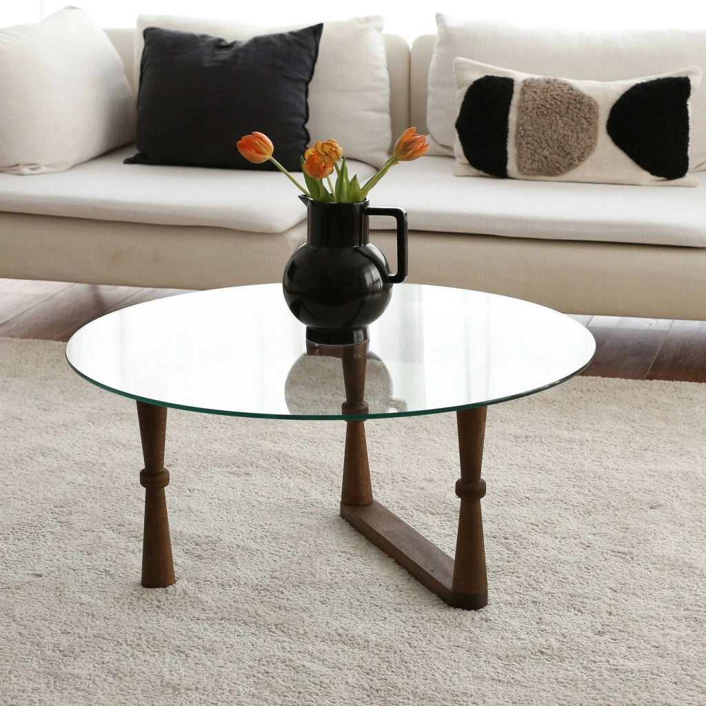 Belvi, Tavolino da Salotto Forma Rotonda, 80x80x41h cm Marrone Noce