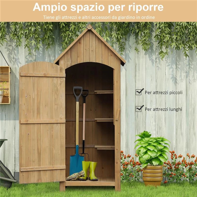 CASETTA PORTA ATTREZZI IN LEGNO IMPERMEABILE 77,5 X 54,2 X 179,5 CM