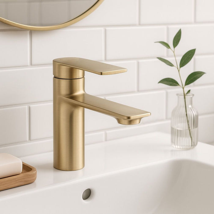 Rubinetto Da Lavabo Rea Storm Gold Brush Low