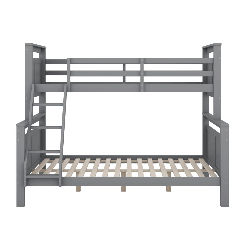 Letto a Castello 90x200 cm e 140x200 cm; 2 Posti - con Scala e Sponde - in Legno - Grigio