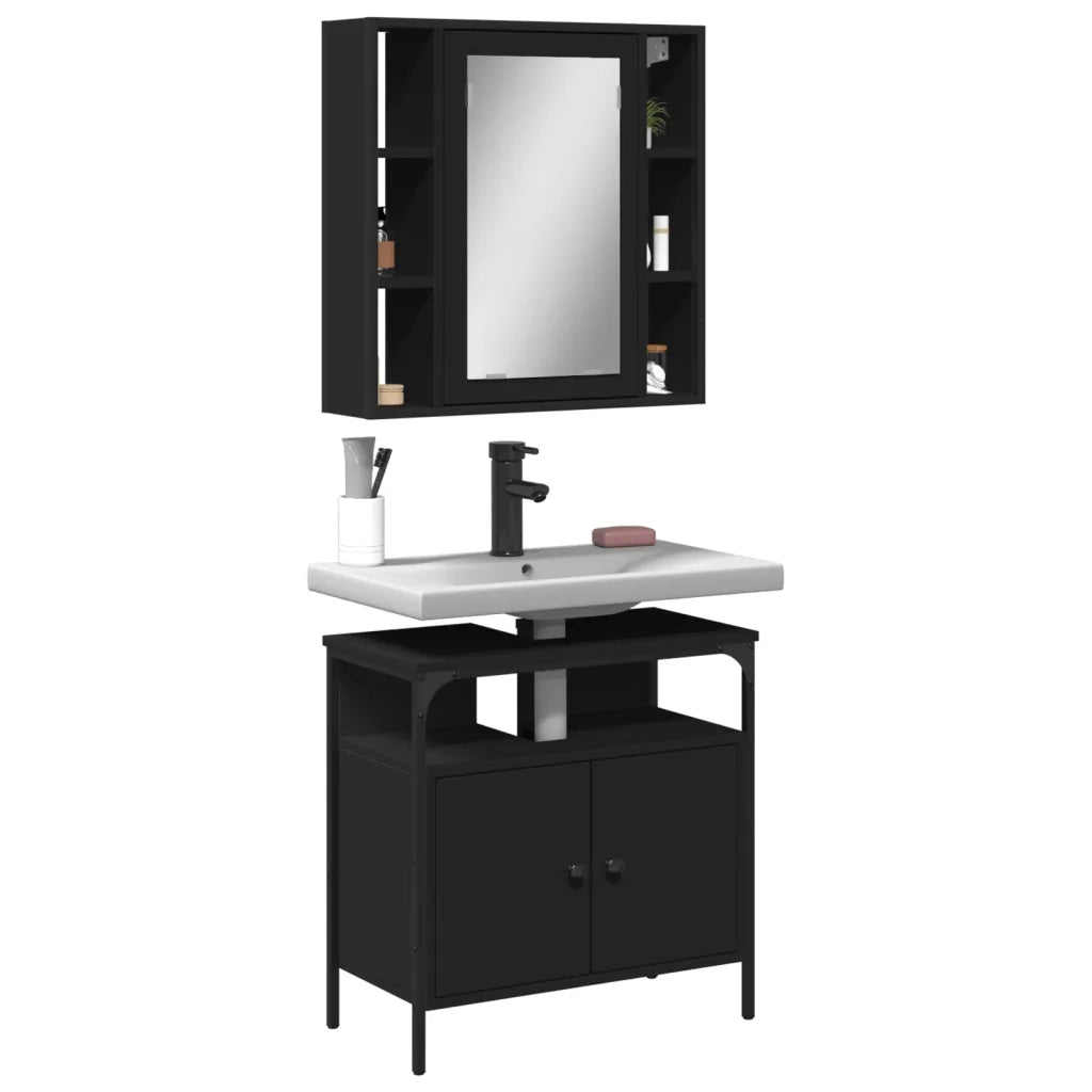 Set Mobili da Bagno 2 pz Nero in Legno Multistrato