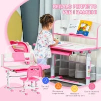 Banco Scuola per Bambini 6-12 Anni Regolabile con Luce LED, Leggio e Portapenne, in MDF, PP e Acciaio, Rosa