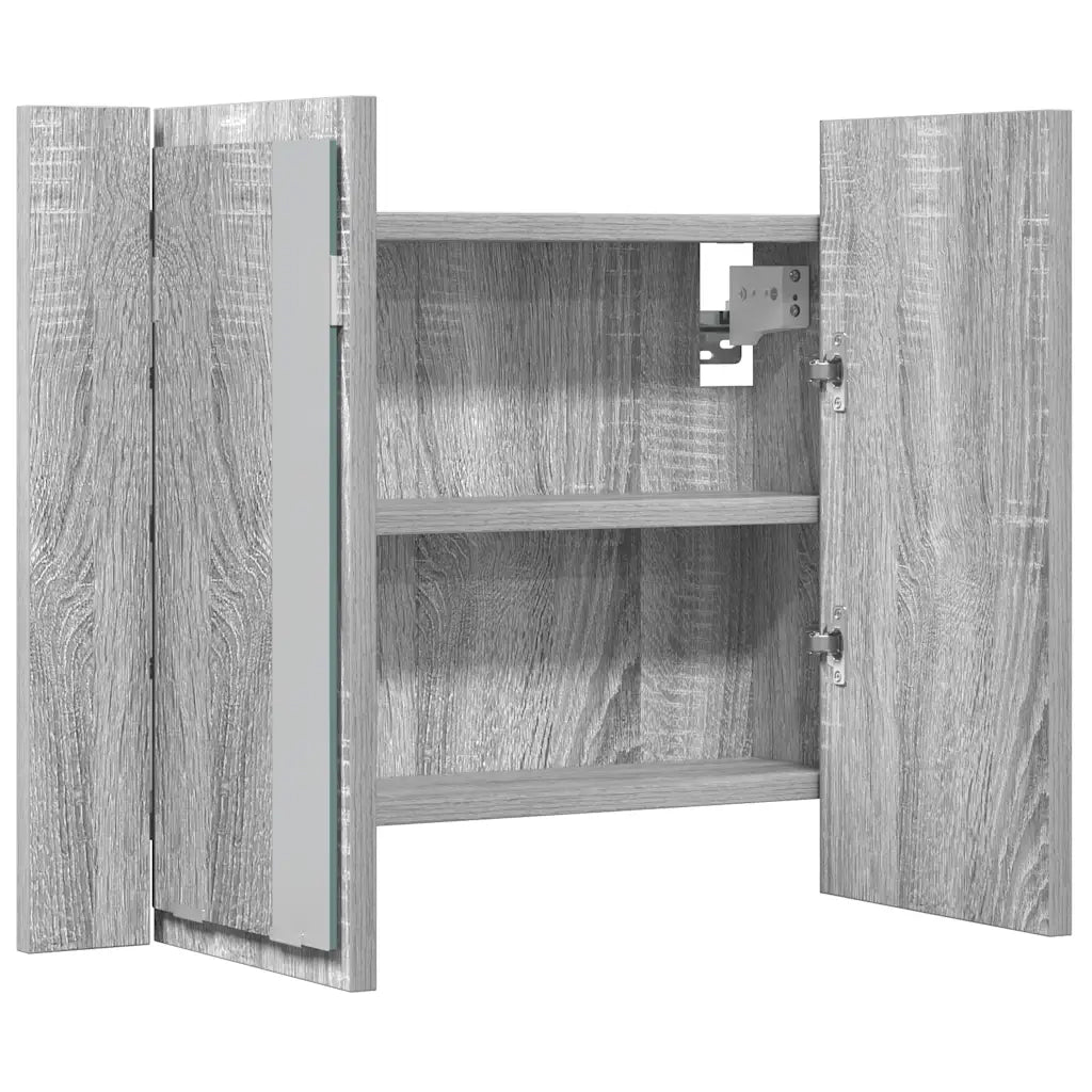 Mobile Specchio LED-Armadietto a Specchio da Bagno Grigio Sonoma 60x12x45cm Legno Multistrato