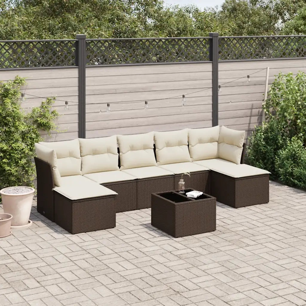 Set Divani da Giardino 8 pz con Cuscini Marrone in Polyrattan 3249882