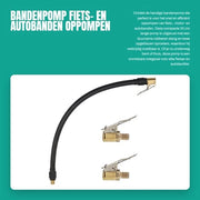 Pompa per pneumatici 30 cm - Pompa pneumatici con tubo in gomma - Pompa pneumatici per bicicletta/moto/auto - Bocchette in ottone - Duratura e resistenza alla corrosione - Tubo di gonfiaggio