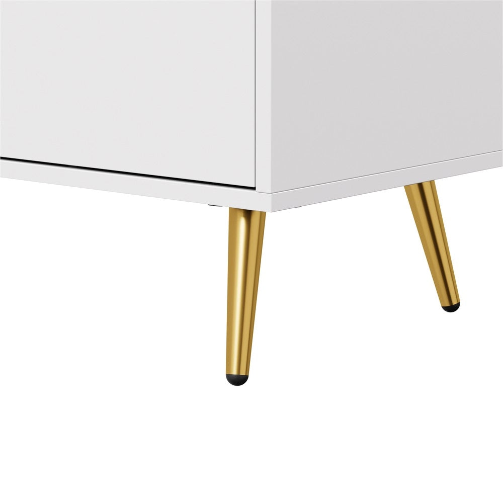 Mobile TV con LED ¨C Xylo ¨C Bianco, Vetro, Metallo Dorato, 180x40x50 cm