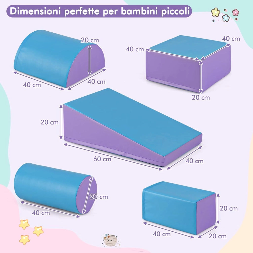 Set di 5 Blocchi con Diverse Forme e Colori, Giocattolo per Arrampicata e Strisciamento, Aiuta i Bambini a Crescere (Blu e viola)